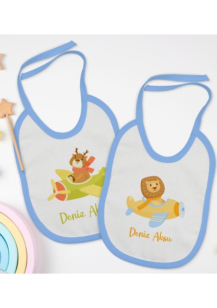 Kids Kişiye Özel Sevimli Pilot Tasarımlı 2’li Mavi Mama Önlüğü-2