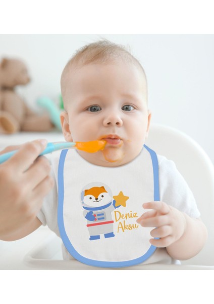 Kids Kişiye Özel Sevimli Astronot Tasarımlı 2’li Mavi Mama Önlüğü-1 modelleri