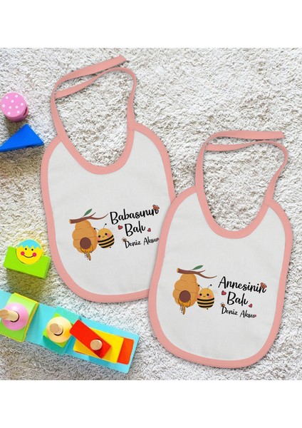 Kids Kişiye Özel Annesinin ve Babasının Balı Tasarımlı 2’li Pembe Mama Önlüğü-1 fiyatları