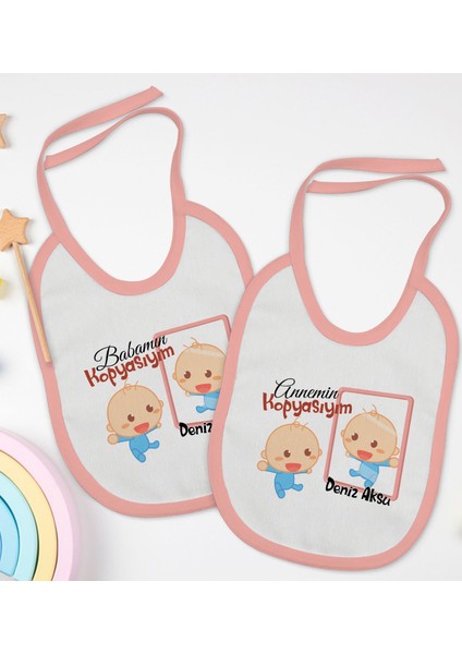 Kids Kişiye Özel Anne ve Baba Tasarımlı 2’li Pembe Mama Önlüğü-2