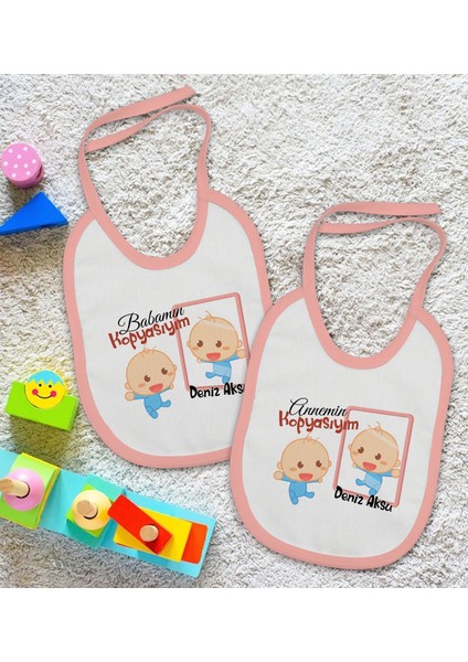 Kids Kişiye Özel Anne ve Baba Tasarımlı 2’li Pembe Mama Önlüğü-2 fiyatları