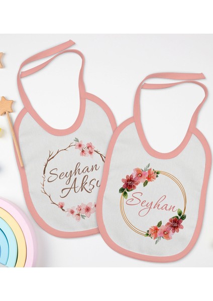 Kids Kişiye Özel Çiçek Tasarımlı 2’li Pembe Mama Önlüğü-8