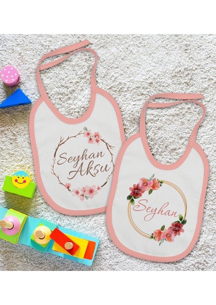 Kids Kişiye Özel Çiçek Tasarımlı 2’li Pembe Mama Önlüğü-8