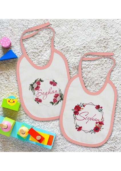 Kids Kişiye Özel Çiçek Tasarımlı 2’li Pembe Mama Önlüğü-5 fiyatları