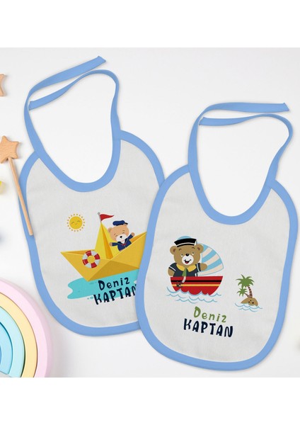 Kids Kişiye Özel Sevimli Kaptan Tasarımlı 2’li Mavi Mama Önlüğü-1