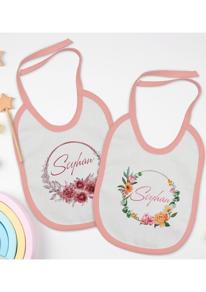 Kids Kişiye Özel Çiçek Tasarımlı 2’li Pembe Mama Önlüğü-1