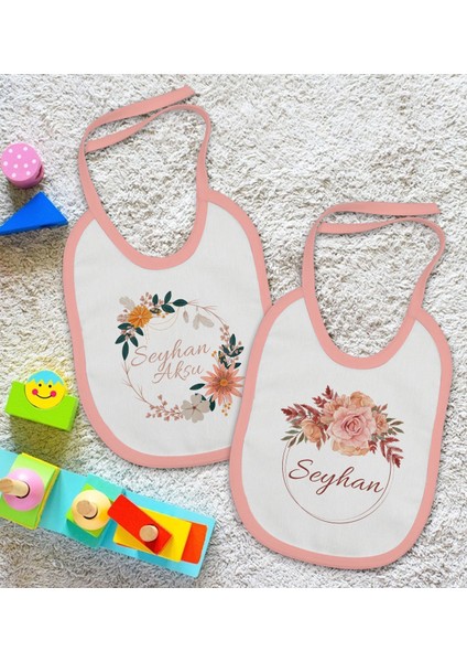 Kids Kişiye Özel Çiçek Tasarımlı 2’li Pembe Mama Önlüğü-3 fiyatları