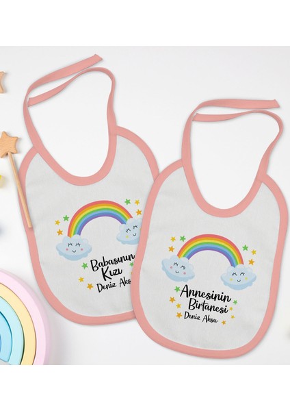 Kids Kişiye Özel Anne ve Baba Tasarımlı 2’li Pembe Mama Önlüğü-3