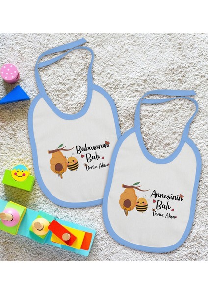 Kids Kişiye Özel Annesinin ve Babasının Balı Tasarımlı 2’li Mavi Mama Önlüğü-1 fiyatları