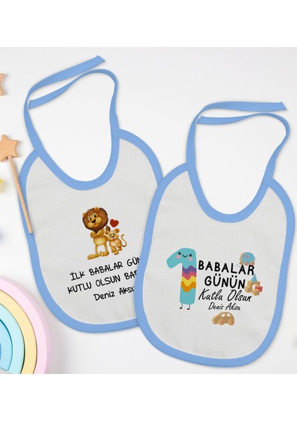 Kids Kişiye Özel Ilk Babalar Günü Tasarımlı 2’li Mavi Mama Önlüğü-1