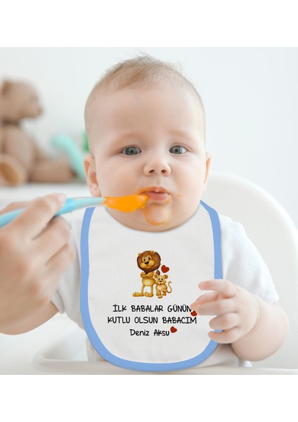 Kids Kişiye Özel Ilk Babalar Günü Tasarımlı 2’li Mavi Mama Önlüğü-1 modelleri