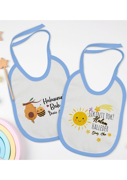 Kids Kişiye Özel Hala Tasarımlı 2’li Mavi Mama Önlüğü-1