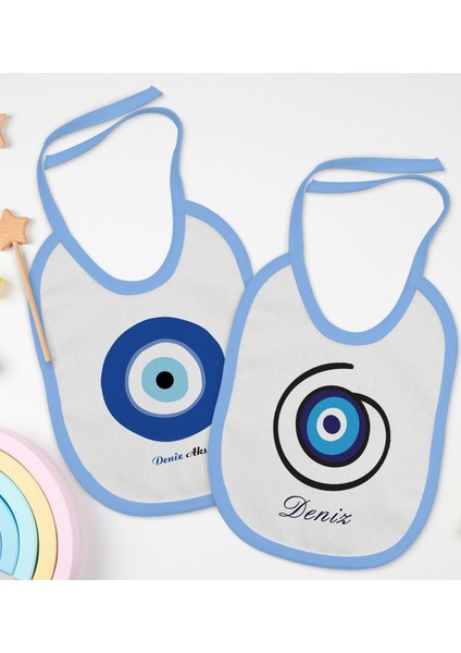 Kids Kişiye Özel Nazar Boncuğu Tasarımlı 2’li Mavi Mama Önlüğü-1