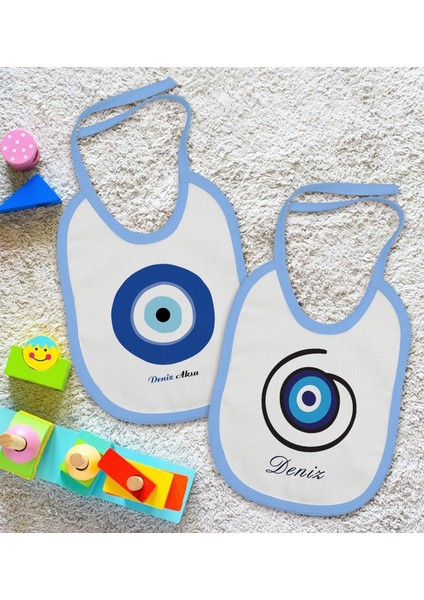 Kids Kişiye Özel Nazar Boncuğu Tasarımlı 2’li Mavi Mama Önlüğü-1 fiyatları