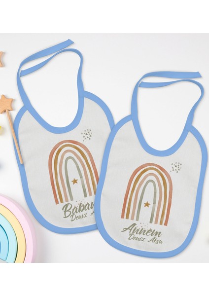 Kids Kişiye Özel Anne ve Baba Tasarımlı 2’li Mavi Mama Önlüğü-1