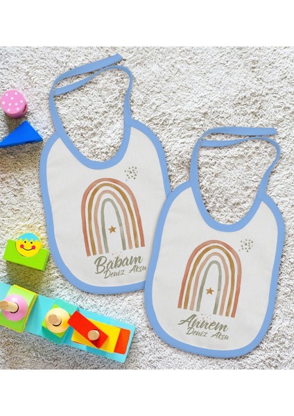 Kids Kişiye Özel Anne ve Baba Tasarımlı 2’li Mavi Mama Önlüğü-1 fiyatları