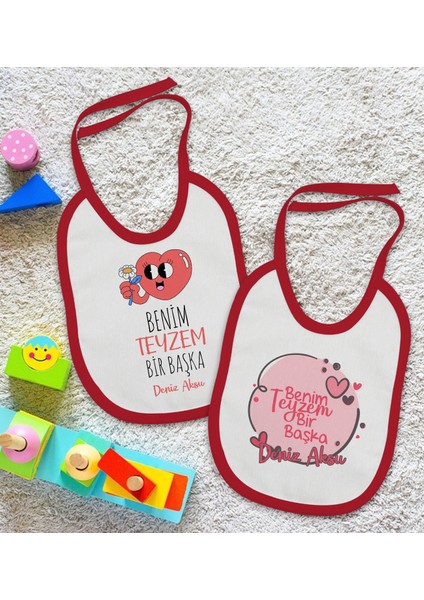 Kids Kişiye Özel Teyzem Bir Başka Tasarımlı 2’li Kırmızı Mama Önlüğü-1 fiyatları