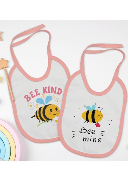 Kids Be Kind ve Bee Mine Tasarımlı 2’li Pembe Mama Önlüğü-1