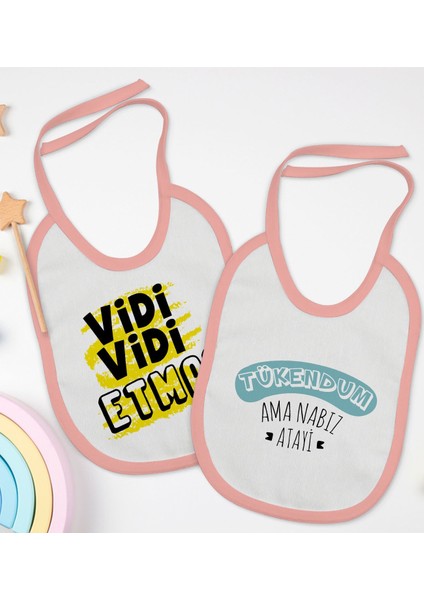 Kids Vidi Vidi Etma ve Tukendum Tasarımlı 2’li Pembe Mama Önlüğü-1