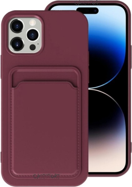 Apple Iphone 14 Pro Uyumlu Kılıf Kamera Korumalı Kartlıklı Cüzdanlı Kırmızı Tuşlu Siyah Silikon Kapak Ofix Kartvizitli Yumuşak