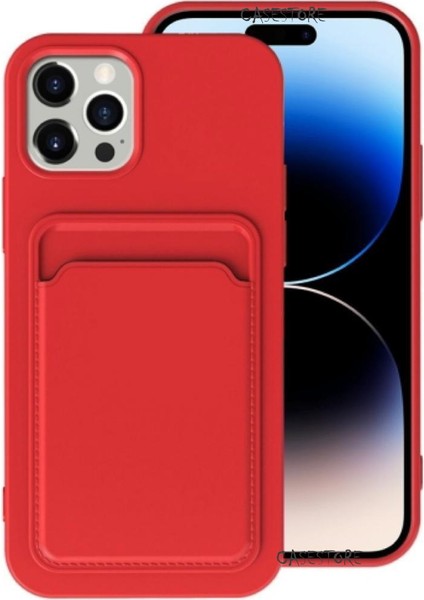 Apple Iphone 14 Pro Uyumlu Kılıf Kamera Korumalı Kartlıklı Cüzdanlı Kırmızı Tuşlu Siyah Silikon Kapak Ofix Kartvizitli Yumuşak