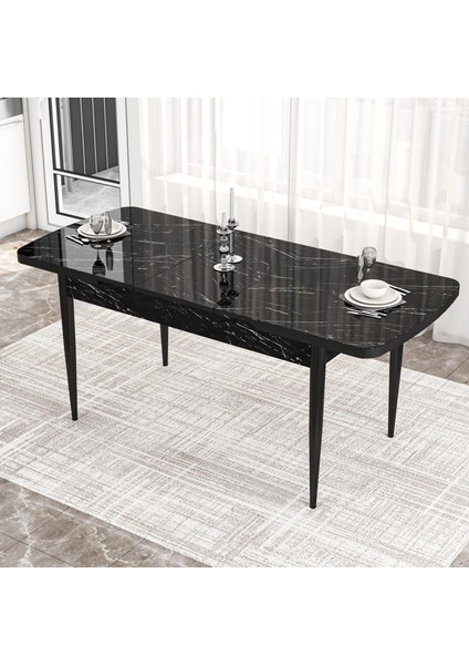 Concept Kor Serisi, Siyah Mermer Desen 70X114 Açılabilir Mutfak Masa Takımı, 4 Sandalye modelleri
