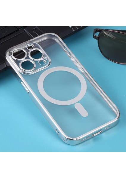 Apple iPhone 14 Pro Max Uyumlu 6.7inç Kılıf Magnetic Halkalı Renkli Magsafe Parlak Kenarlı Charge Wirelles Case Platin Electroplating Straight