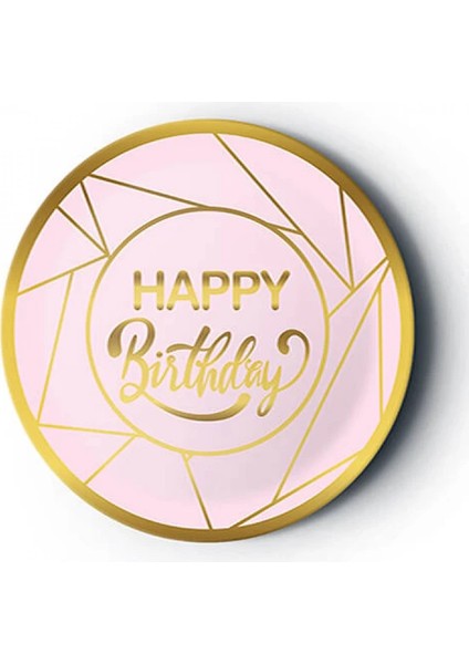 8'li Karton Tabak Gold Yaldızlı Happy Pembe