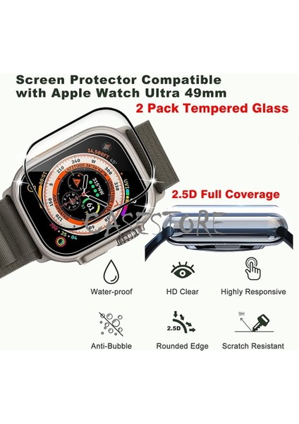 Apple Watch Ultra 49MM Uyumlu Ekran Koruyucu Kırılmaz Seramik Temperli Cam Tam Kaplar Nano Ppma modelleri