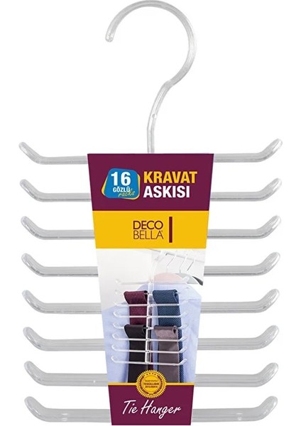 Kravat Askısı Deco Bella 16 Bölmeli Şeffaf Kravat Askısı