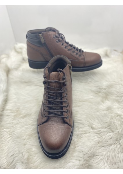 Kahve Deri Bağlı, Yqandan Fermuarlı Erkek Bot (2838) - Kahverengi - 41 - ST01111-KAHVERENGİ-41