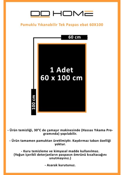 Pamuklu Yıkanabilir Tek Paspas Ebat 60X100 fırsatları