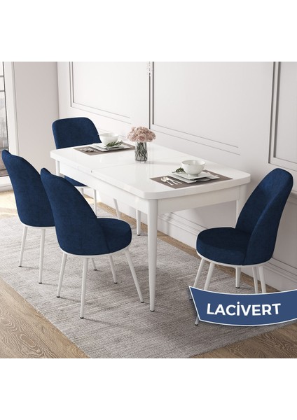 Concept Kor Serisi, Beyaz 70X114 Açılabilir Mutfak Masa Takımı, 4 Sandalye