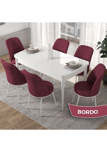 Concept Kor Serisi, Beyaz 70X114 Açılabilir Mutfak Masa Takımı, 6 Sandalye