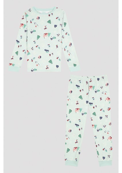 Pastel Mavı Çocuk U. Winter Trip Termal Pijama Takımı