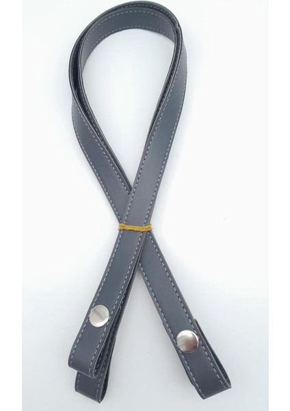 Çift Kat Dikişli Suni Deri Gri Çıtçıtlı Çanta Sapı 70 cm Gümüş Metalli