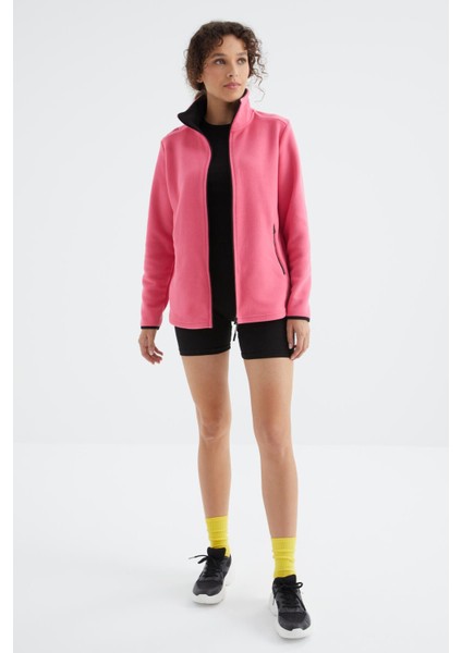Fuşya Dik Yaka Fermuarlı Rahat Form Kadın Polar Sweatshirt - 97173 fiyatları