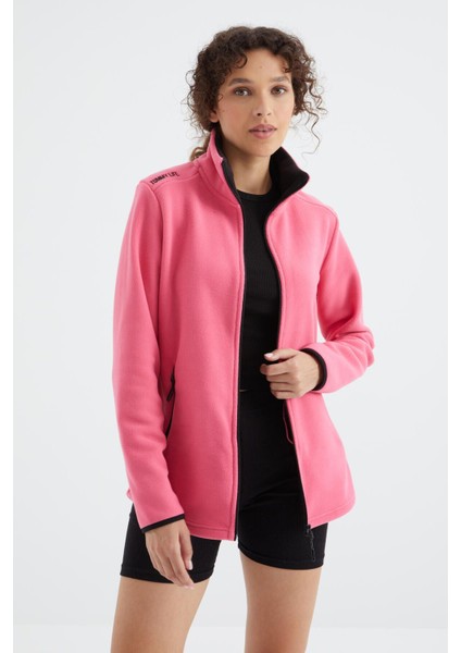 Fuşya Dik Yaka Fermuarlı Rahat Form Kadın Polar Sweatshirt - 97173 indirimleri