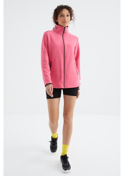 Fuşya Dik Yaka Fermuarlı Rahat Form Kadın Polar Sweatshirt - 97173 fırsatları