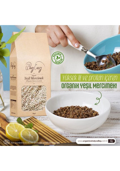 Organic Windy Valley Organik Yeşil Mercimek Yerli Ürün  (750gr)