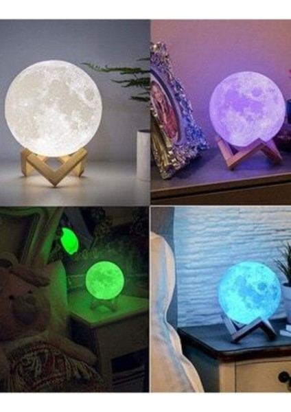 3D Moonlight Dokunmatik 5 Farklı Renk Değiştiren Dekoratif Dolunay Ay Küre Gece Masa Lambası fiyatları