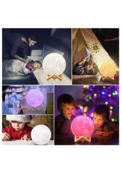 3D Moonlight Dokunmatik 5 Farklı Renk Değiştiren Dekoratif Dolunay Ay Küre Gece Masa Lambası fırsatları