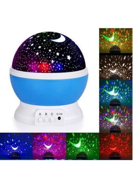 Gece Lambası LED Projeksiyon Gece Lambası Dönen Ay Yıldız LED Mavi