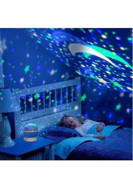 Gece Lambası LED Projeksiyon Gece Lambası Dönen Ay Yıldız LED Mavi modelleri