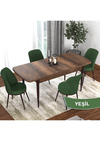 Concept Kor Serisi Barok Ahşap Desen 70X114 Açılabilir Mutfak Masa Takımı, 4 Adet Sandalye