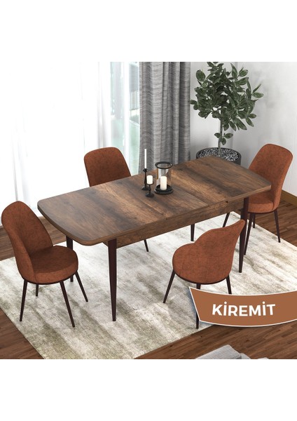 Concept Kor Serisi Barok Ahşap Desen 70X114 Açılabilir Mutfak Masa Takımı, 4 Adet Sandalye