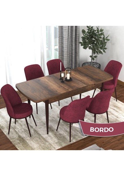 Concept Kor Serisi Barok Ahşap Desen 70X114 Açılabilir Mutfak Masa Takımı, 6 Adet Sandalye