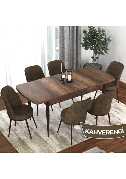 Concept Kor Serisi Barok Ahşap Desen 70X114 Açılabilir Mutfak Masa Takımı, 6 Adet Sandalye