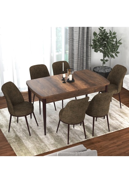Concept Kor Serisi Barok Ahşap Desen 70X114 Açılabilir Mutfak Masa Takımı, 6 Adet Sandalye