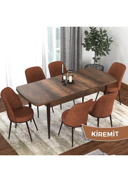 Concept Kor Serisi Barok Ahşap Desen 70X114 Açılabilir Mutfak Masa Takımı, 6 Adet Sandalye